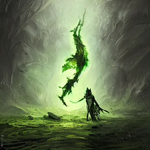 Prompt: green nature humanoid tornado character, epic fantasy style, in the style of Greg Rutkowski, mythology artwork