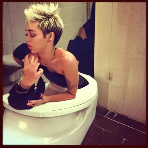 Image similar to Miley Cyrus planking on the toilet