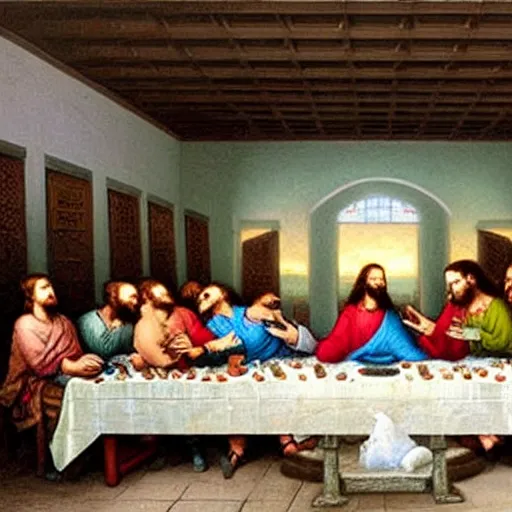 Prompt: The Last Supper by Thomas Kinkade