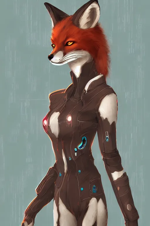 Image similar to a fox fursona, trending on artstation, by kawacy, furry art, digital art, cyberpunk, high quality
