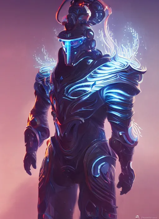 Image similar to a highly detailed illustration of futuristic cyber knight with flaming plume, glowing line cracks in armor, dramatic standing pose, intricate, elegant, highly detailed, centered, digital painting, artstation, concept art, smooth, sharp focus, league of legends concept art, WLOP