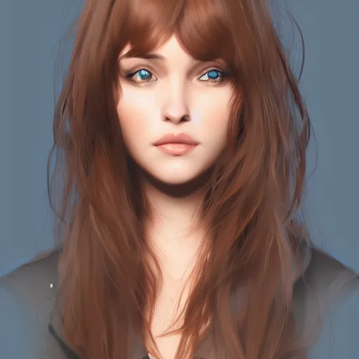 Prompt: woman with medium length brown hair, light brown eyes, small nose, artstation, digital art