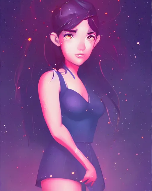 Prompt: a beautiful lucina standing under the stars with an arm raised, in professional makeup, dramatic lighting, by lois van baarle, artstation