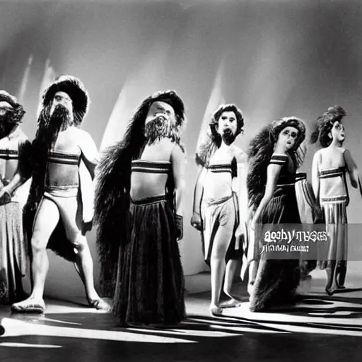 Image similar to Production photo of The Ten Commandments (1955) film the musical on broadway, dancing, singing, Ten Commandments costumes by Julie Taymor, set design by Julie Taymor