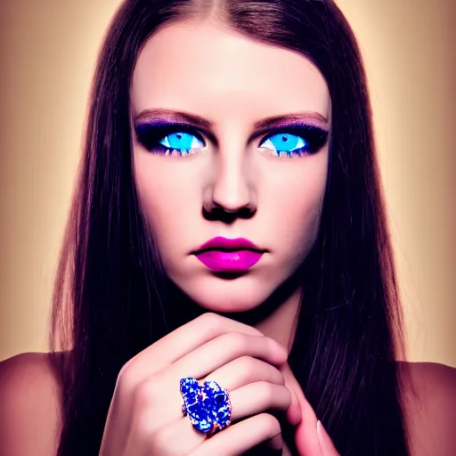 Image similar to photo portrait of very very very beautiful woman staring into camera, realism, blue eyes, extreme detail, key art, ring light, flash, photo by greg rutkoski, photoshoot