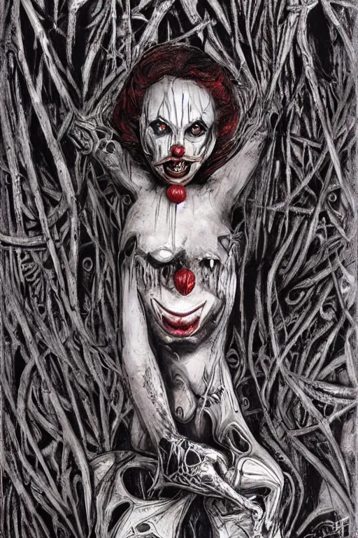 Prompt: Creepy clown girl, Giger - n 4