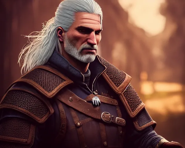 Prompt: 5 5 mm portrait photo of geralt drinking a beer. magical atmosphere. art by greg rutkowski. highly detailed 8 k. intricate. lifelike. soft light. nikon d 8 5 0.