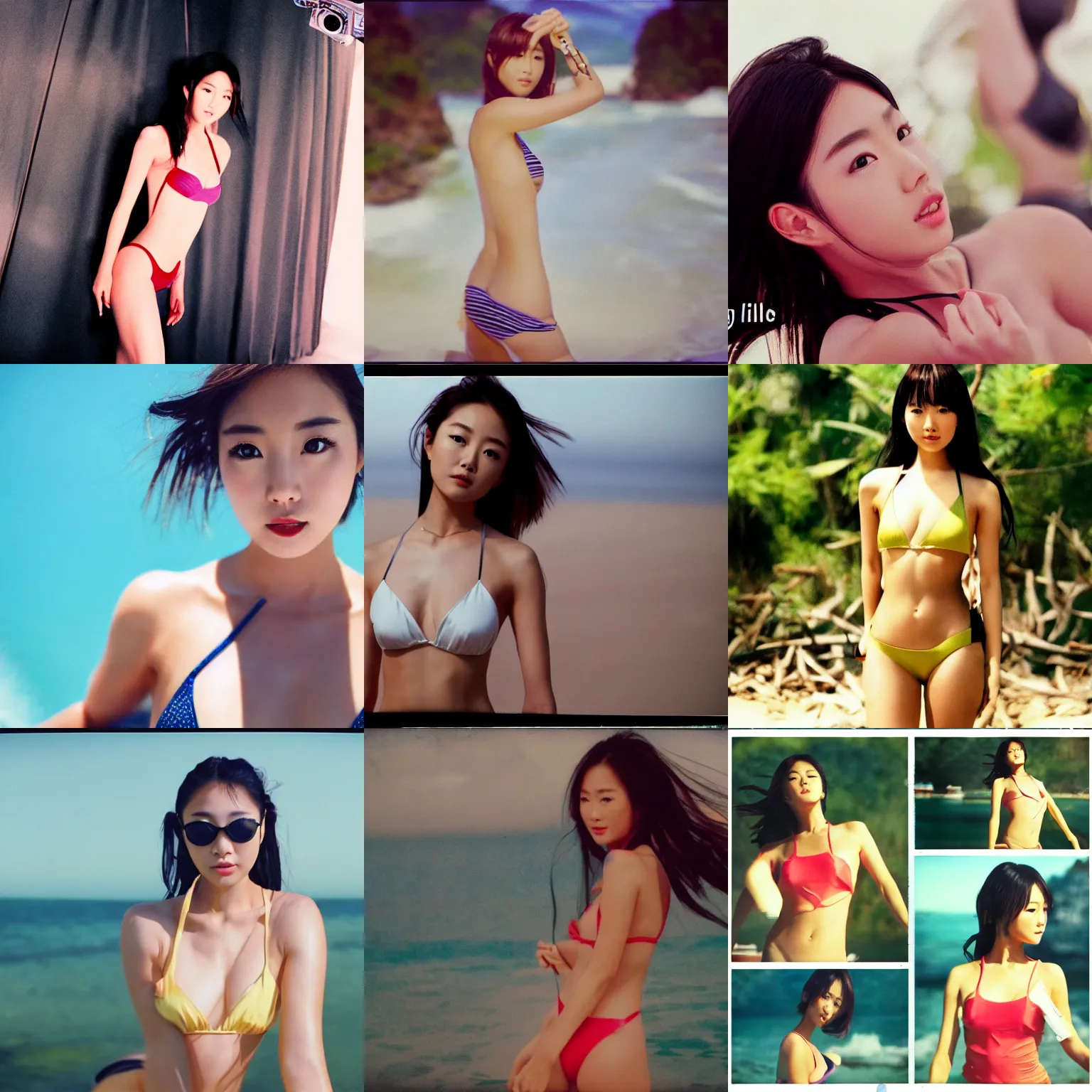 Prompt: Worksafe,8K HD incredible dynamic movie shot,very close-up young beautiful gorgeous cute Japanese actress supermodel J-Pop AV idol girl posing in swimsuit, motion.High budget Hollywood movie.At Behance and Instagram,taken with polaroid kodak portra.Photoshop,Adobe After Effects