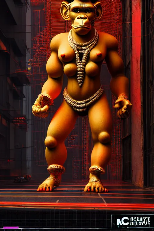 Image similar to high quality 3 d render neo - rococo cyberpunk hanuman! head building, neon madhubani, highly detailed, in sci - fi mumbai, cinematic smooth unreal engine, lee madgwick & liam wong, dramatic light, low angle, uhd 8 k, sharp focus
