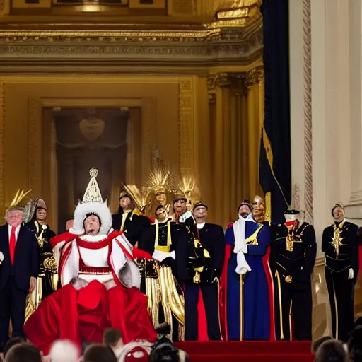 Prompt: the capitol is stormed on January 6 and Donald Trump is crowned King