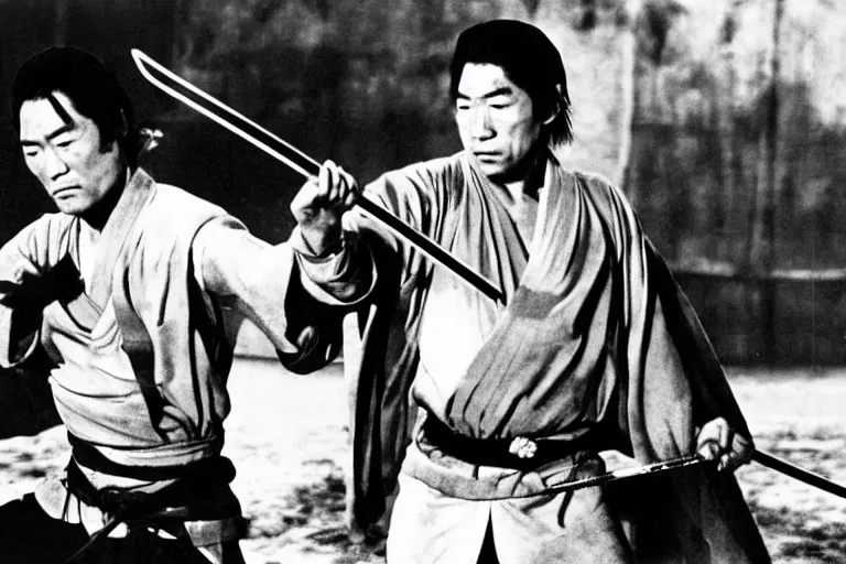 Image similar to toshiro mifune and tatsuya nakadai swordfight from the film by akira kurosawa