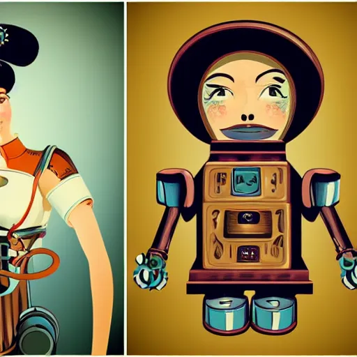 Image similar to portraits of an retro futuristic steampunk robot maid