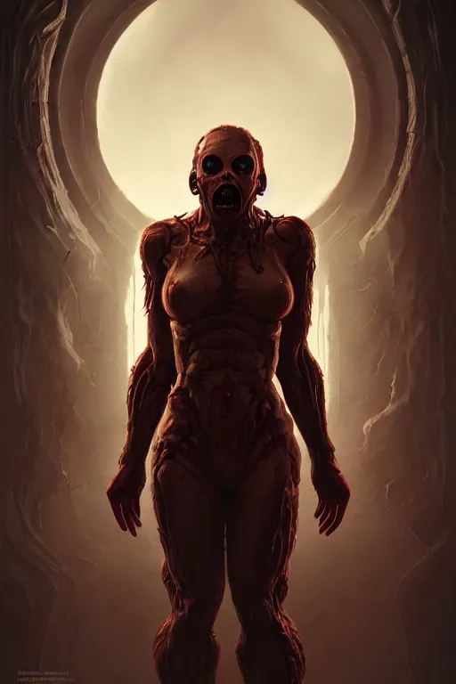 Image similar to beautiful cinematic horror poster, hybrid from doom and art direction by darius zawadzki ; by artgerm ; wayne reynolds art station ; cinematic quality character render ; low angle ; ultra high quality model ; production quality cinema model ;
