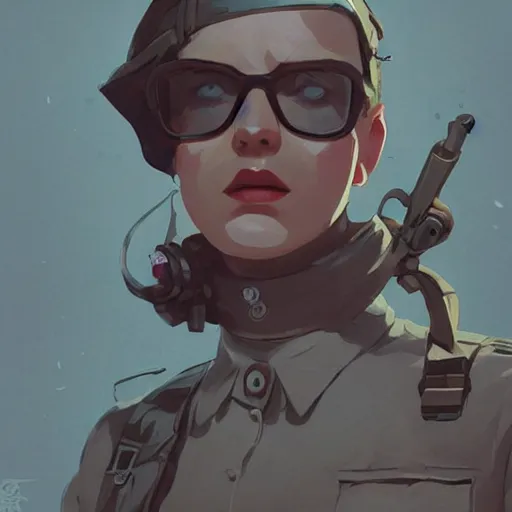 Image similar to nazi character on ww 2 by atey ghailan, by greg rutkowski, by greg tocchini, by james gilleard, by joe fenton, by kaethe butcher, dynamic lighting, gradient light blue, brown, blonde cream and white color scheme, grunge aesthetic