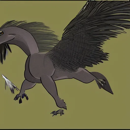 Image similar to hippogriff flapping its wings and cawing concept sketch