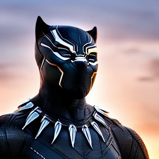 Image similar to a close up photo of a detailed statue of Black Panther, 8K,