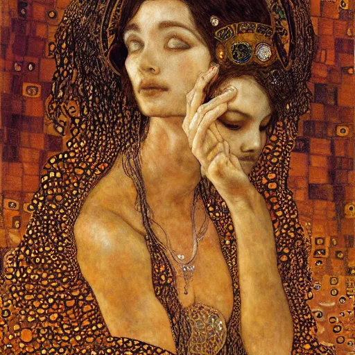 Image similar to goddess in desert, intricate detail, klimt, royo, whealan,