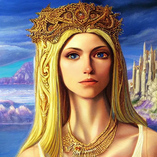 Image similar to Avalon from arturian legend, oil painting, highly detailed, fantasy art
