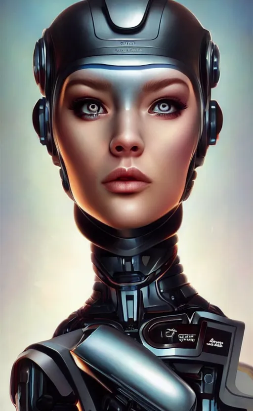 Image similar to female cyborg portrait, Pixar style by Tristan Eaton_Stanley Artgerm and Tom Bagshaw