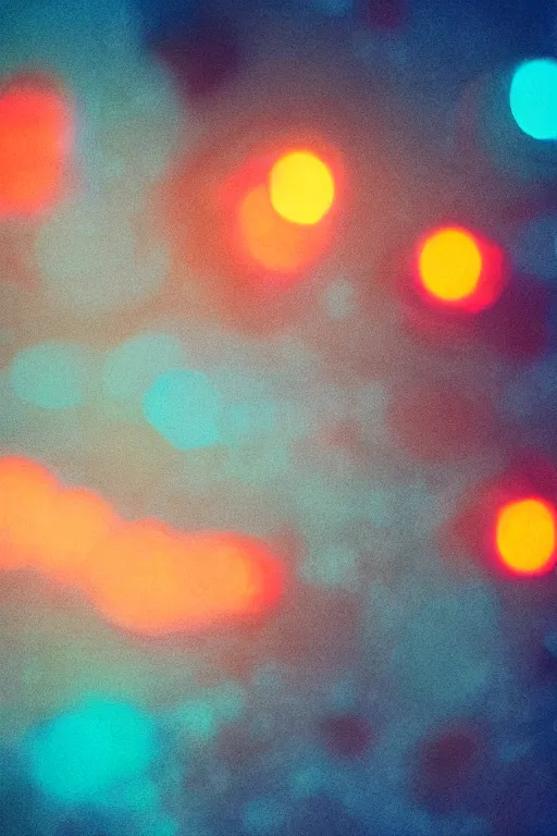 Image similar to faded orange and blue bokeh 8 k resolution digital painting cinematic lighting by jason felix steve argyle tyler jacobson neon glow backdrop soft small bokeh
