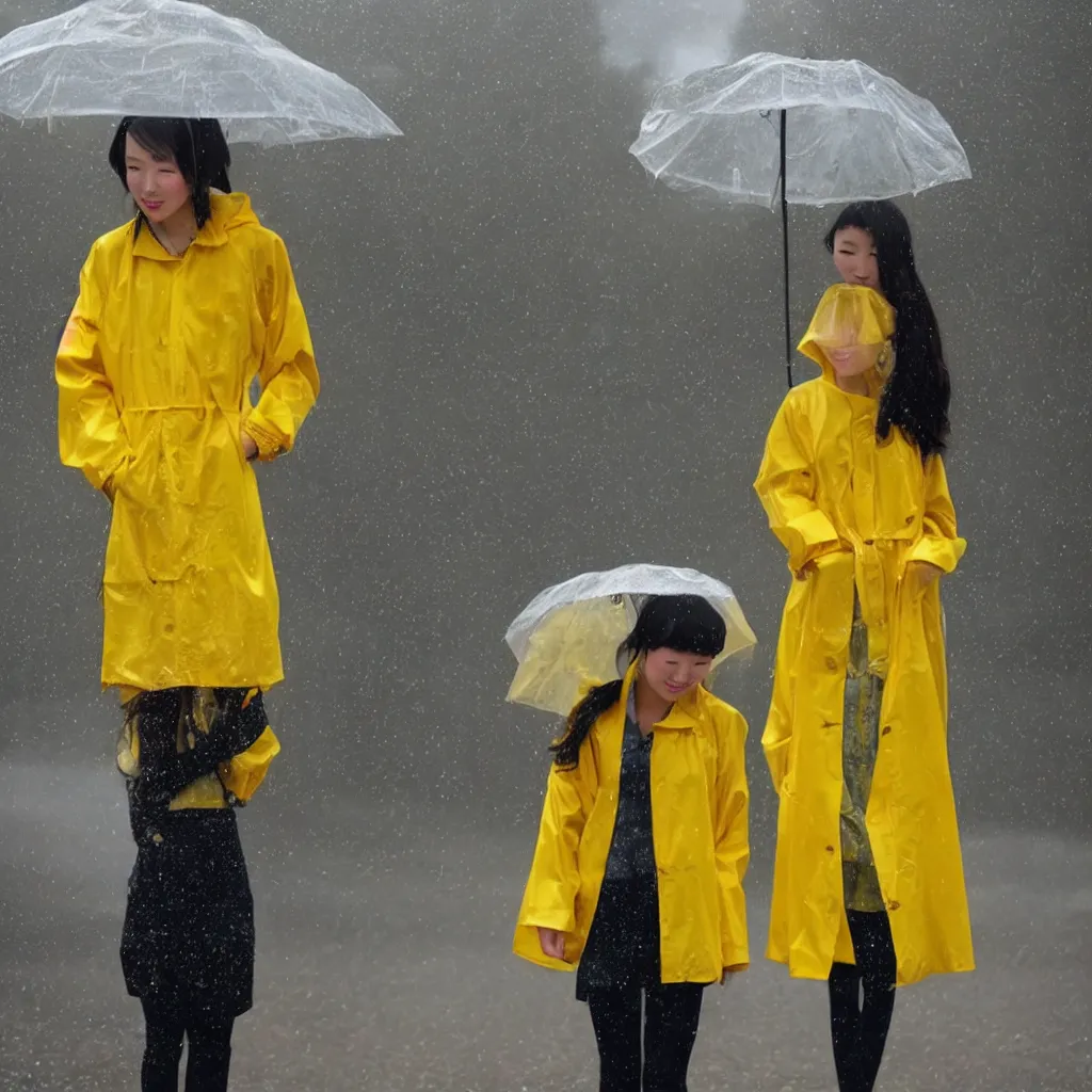 Image similar to of a Chinese girl in yellow rain coat.