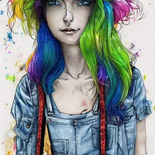 a grungy pizza woman with rainbow hair, soft eyes and | Stable Diffusion |  OpenArt