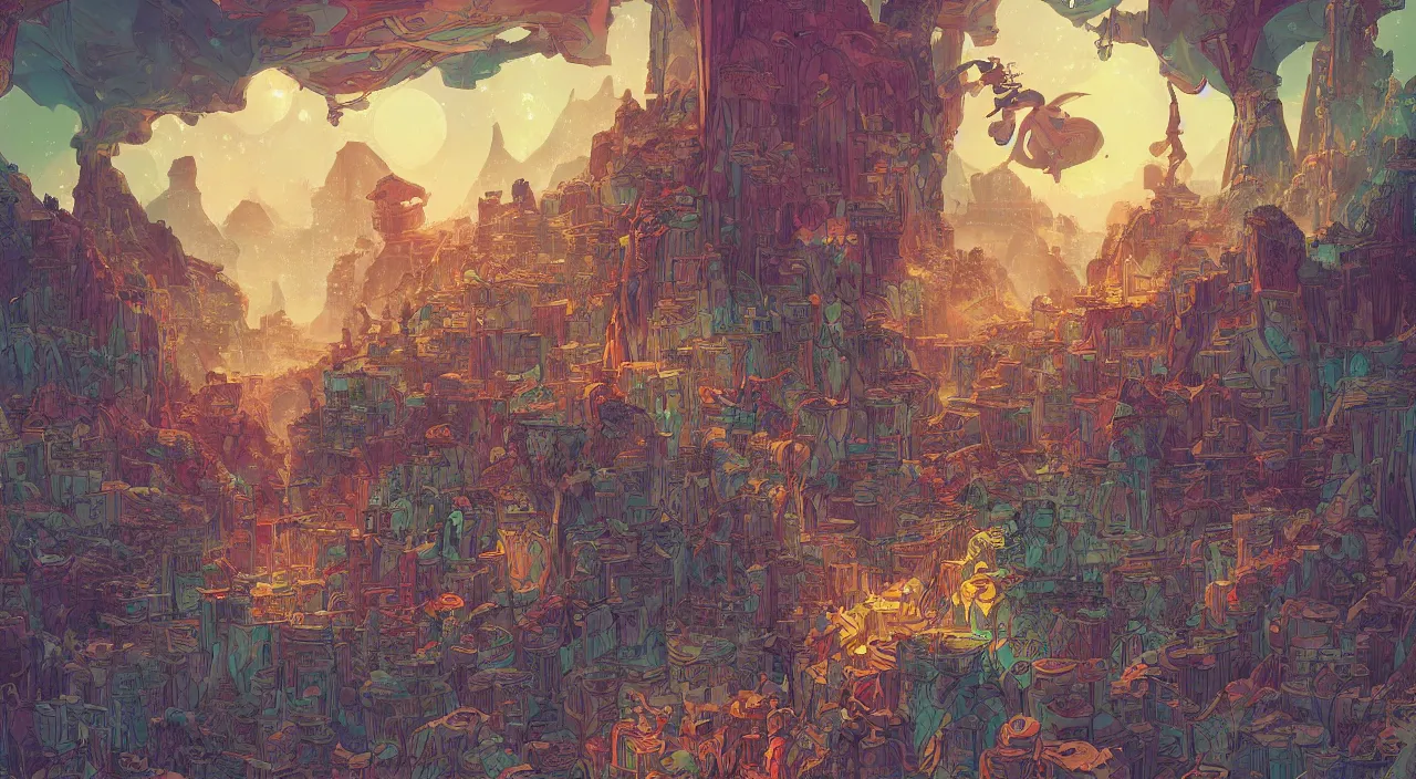 Image similar to vector wonderland bazaar zouk old egypt sky shine epic fantasy painting photoshop that looks like it is from borderlands and by feng zhu and loish and laurie greasley, victo ngai, andreas rocha, john harris