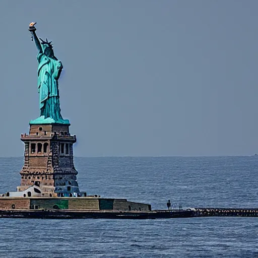 Image similar to a statue of liberty sinking in the ocean