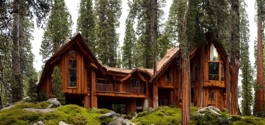 Image similar to house built into a giant sequoia