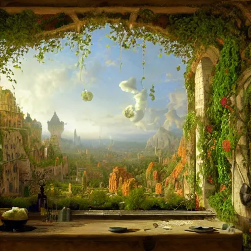 Prompt: paint surrealist 🥦🏰🍄, ferdinand knab, high definition and detailed 4 k