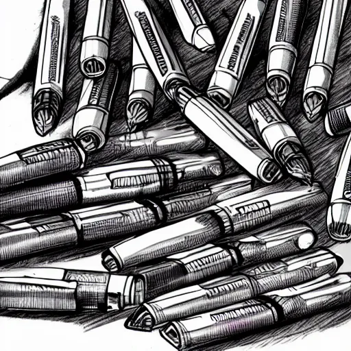 Image similar to a huge pile of pens have fallen, realistic shaded
