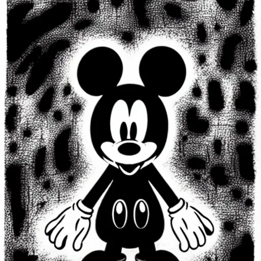 Prompt: Mickey Mouse looking sinister, by Tsutomu Nihei, highly detailed