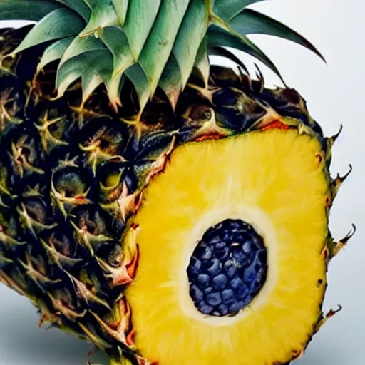 Prompt: a crossbreed between a pineapple and a blueberry