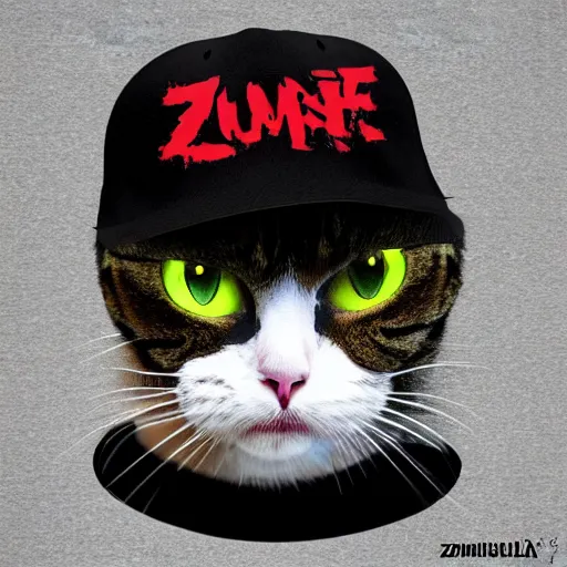 Prompt: zombie chuthullu cat with a flip cap, realistic