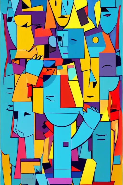 Image similar to abstract cubist moai statue geometric cutout digital illustration cartoon colorful beeple