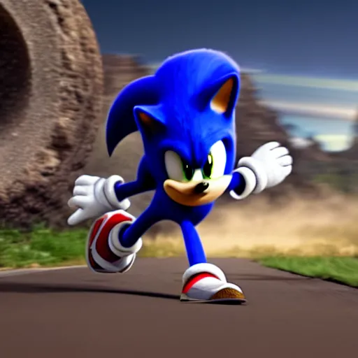 Image similar to sonic the hedgehog as a sloth running at warpspeed, weta hyperrealism cinematic lighting and compositon