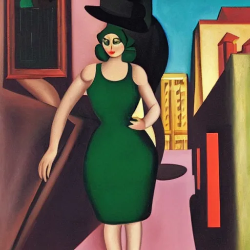 Image similar to a cat in an emerald city with a porsche 9 1 1 tamara de lempicka