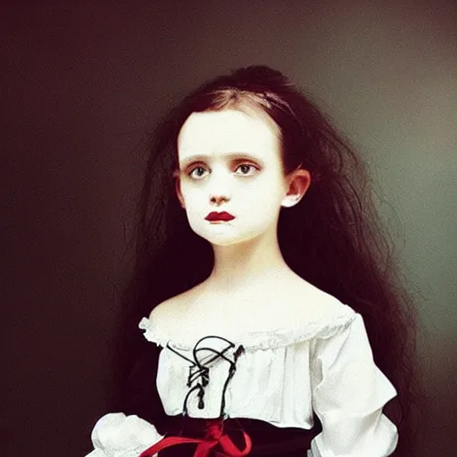 Image similar to “a vampire child girl in 1800”