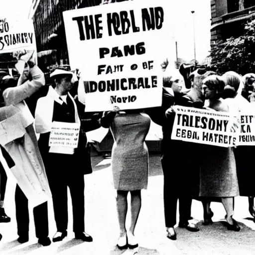 Image similar to 1 9 6 0 s protestors holding signs protesting against the tv show family guy