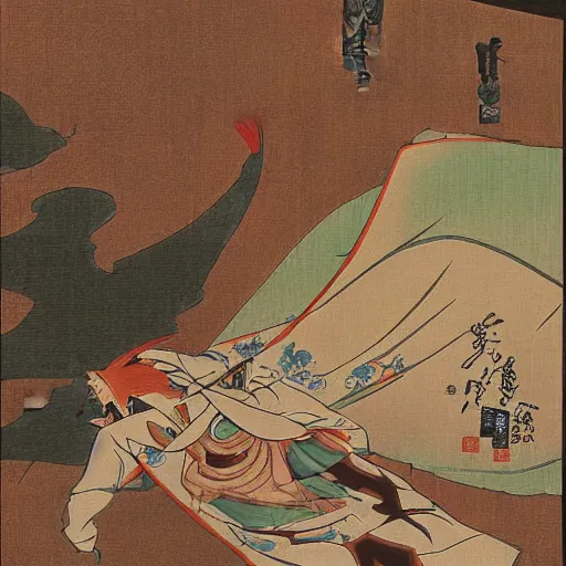 Prompt: genji apparition dream scene ( 2 0 2 1 ) by hisaji hara