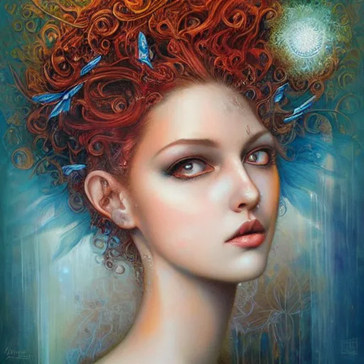 Prompt: the most beautiful girl in the world, portrait by Karol Bak and jeremiah ketner