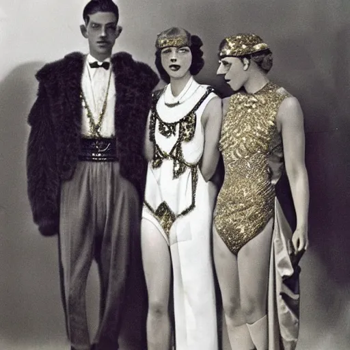 Prompt: a vintage 1 9 3 0 s kodachrome photograph of a avent - gard fashion haute couture collection opera ensemble inspired by the roman god apollo, the god of the sun.