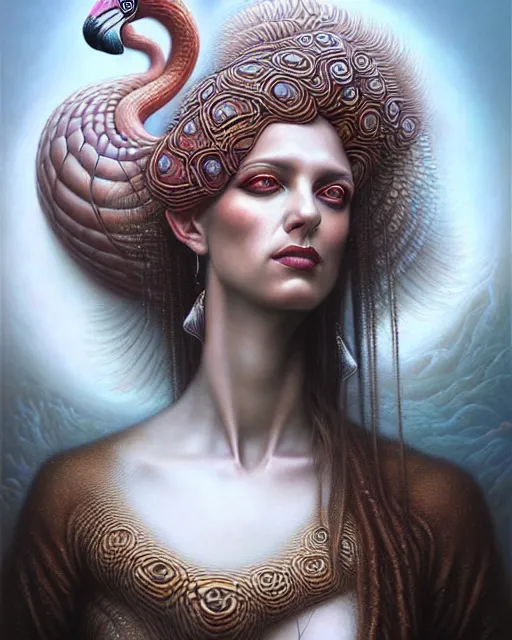 Image similar to a detailed portrait of dreampunk flamingo python hybrid mix beautiful! goddess by tomasz alen kopera and peter mohrbacher