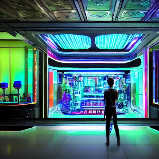 Image similar to alien shop, futuristic, holographic, 8k, sharp focus,