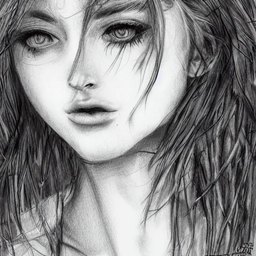 Prompt: a sketch drawing, ultra detailed, portrait, mystical, scelet, fantastic, magic, beautiful eyes, beautiful woman, surreal, trending on artstation