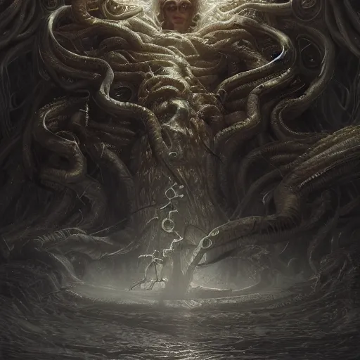 Prompt: Elden ring boss fight Medusa, loading screen art cover, hyperdetailed, artstation, cgsociety, by greg rutkowski, by Gustave Dore