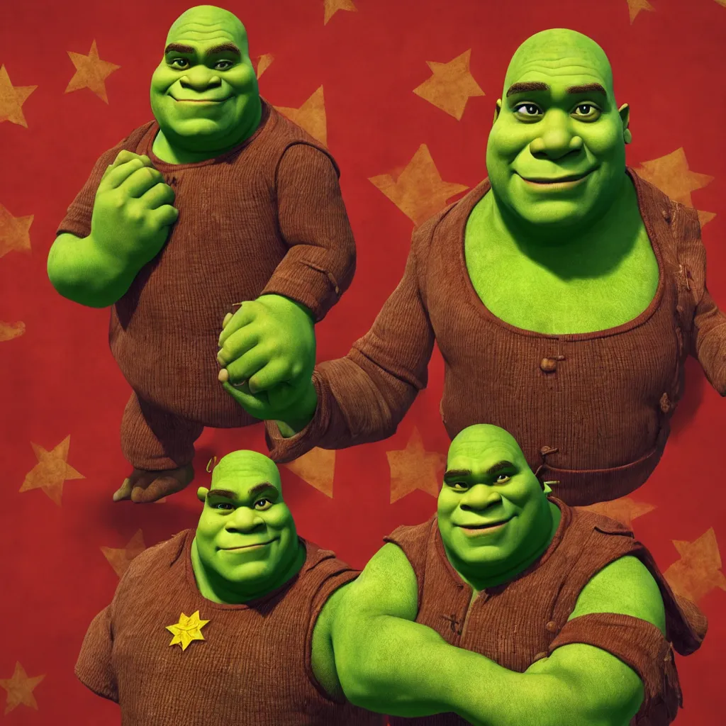 Image similar to one shrek posing as communist dictator, aesthetic, very detailed, 4 k, professional photography