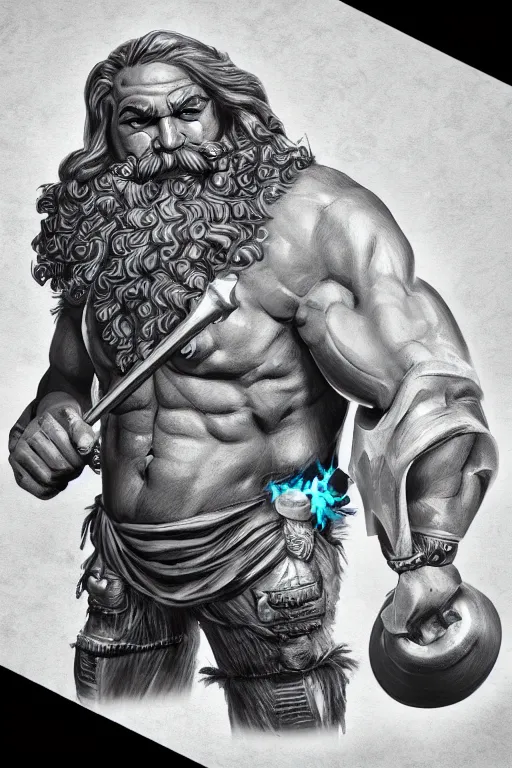 Prompt: buff barbarian karl marx with shining blue tattoos, dungeons and dragons, trending on artstation, award winning, stylized painting, 4 k, 8 k