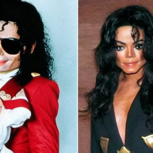 Prompt: michael jackson in a wonderwoman suit holding a baby