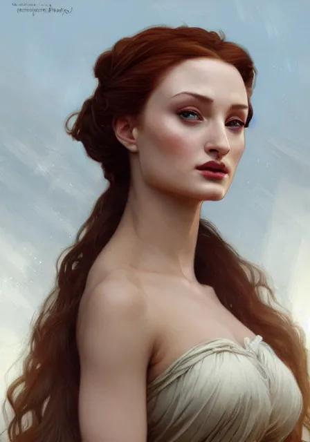 Image similar to sansa angeline jolie, intricate, elegant, highly detailed, digital painting, artstation, concept art, smooth, sharp focus, illustration, art by artgerm and greg rutkowski and alphonse mucha and william - adolphe bouguereau